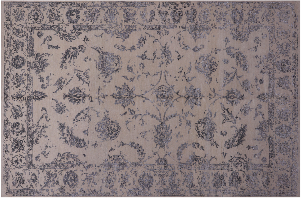 SUPER SALE Ivory 6' 0" X 9' 3" Wool & Silk Persian Tabriz Hand-Knotted Rug - Q21699