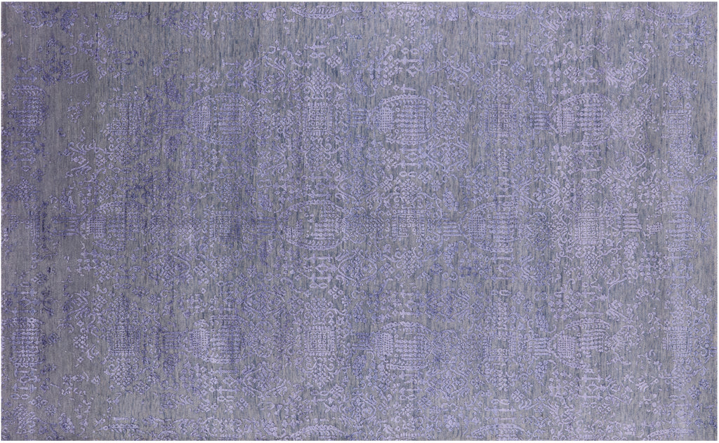 Grey 5' 0" X 8' 1" Modern Hand Knotted Wool & Silk Rug - Q21702