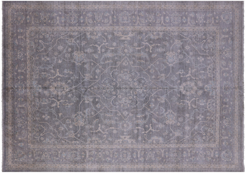 Grey 9' 10" X 13' 7" Turkish Oushak Washed Out Hand Knotted Rug - Q21978