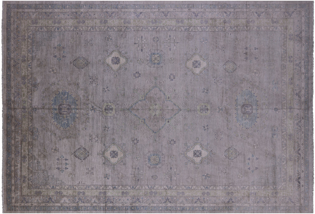 Grey Hand Knotted Turkish Oushak Washed Out Wool Rug 9' 9" X 14' 3" - Q21987
