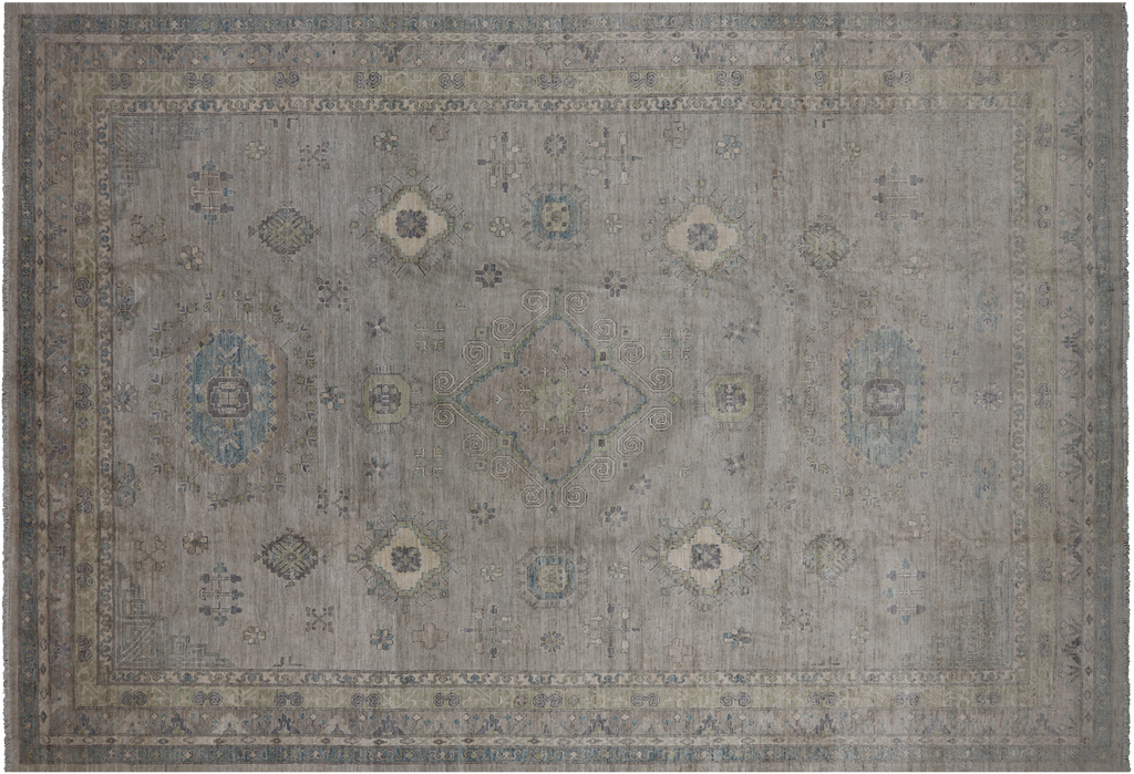 Grey Hand Knotted Turkish Oushak Washed Out Wool Rug 9' 9" X 14' 3" - Q21987