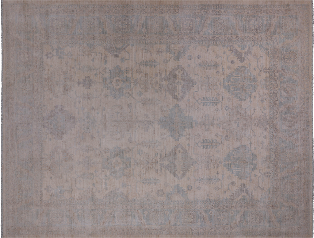 Ivory Turkish Oushak Washed Out Hand Knotted Rug 9' 1" X 11' 9" - Q21990