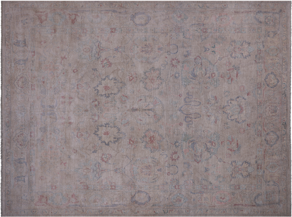 Ivory 8' 11" X 11' 11" Turkish Oushak Washed Out Handmade Wool Rug - Q21995