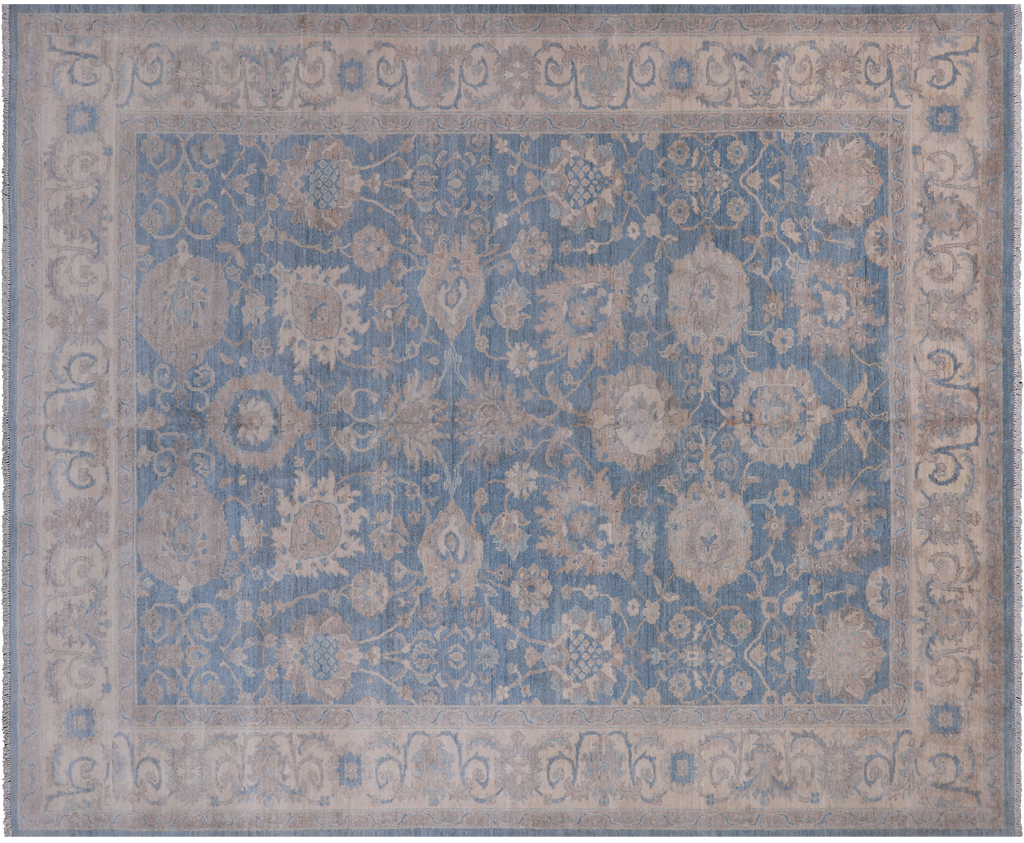 Blue 7' 11" X 9' 8" Turkish Oushak Washed Out Hand Knotted Rug - Q22005