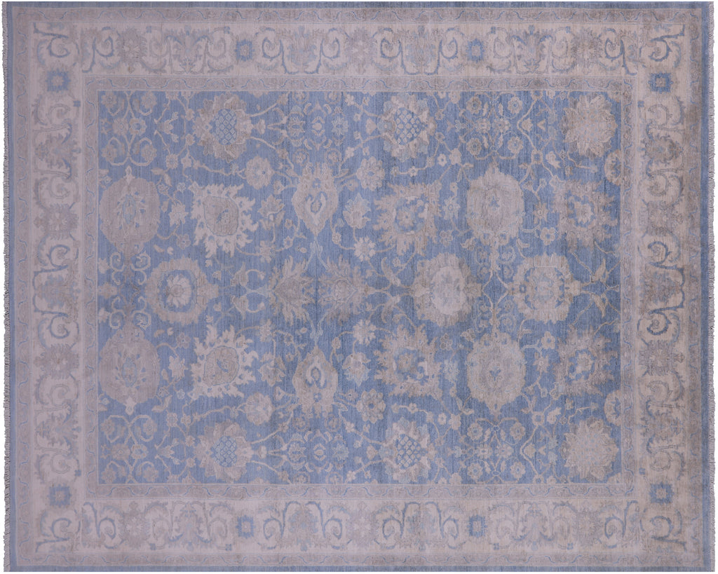 Blue 7' 11" X 9' 8" Turkish Oushak Washed Out Hand Knotted Rug - Q22005