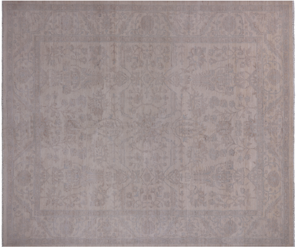 Ivory 8' 3" X 9' 7" Turkish Oushak Washed Out Handmade Wool Rug - Q22017