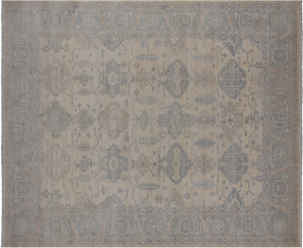Ivory Turkish Oushak Washed Out Hand Knotted Wool Rug 8' 2" X 9' 9" - Q22023