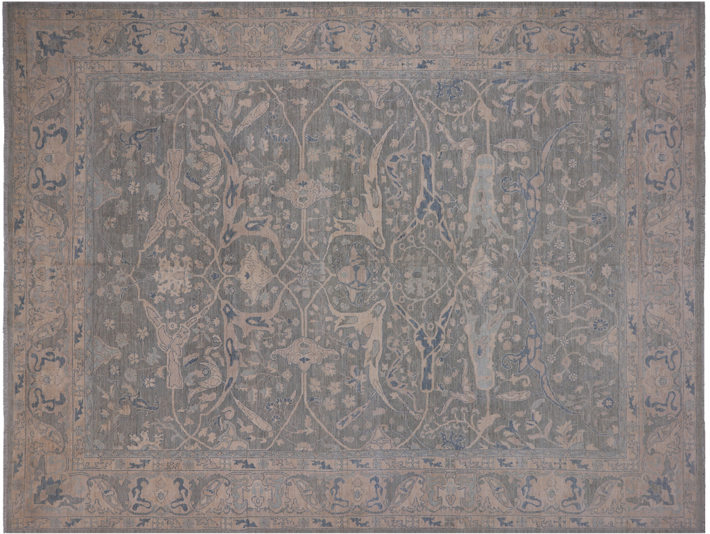Grey 8' 10" X 11' 9" Turkish Oushak Washed Out Handmade Wool Rug - Q22065