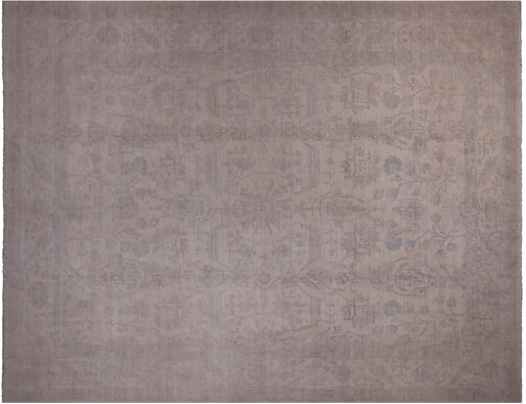 Ivory 12' 2" X 15' 5" Washed Out Turkish Oushak Handmade Rug - Q22093
