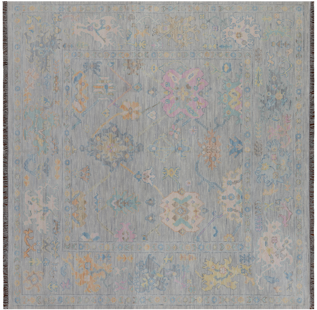 SUPER SALE Silver 8' Square Turkish Angora Oushak Hand Knotted Wool Rug - Q22148