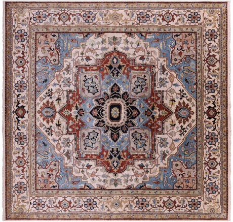 Ivory Square Hand Knotted Persian Heriz Serapi Wool Rug - Manhattan Rugs