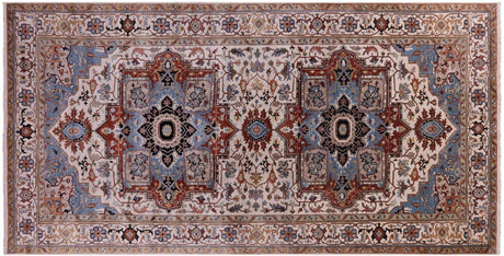 Ivory Persian Heriz Serapi Handmade Wool Rug - Manhattan Rugs