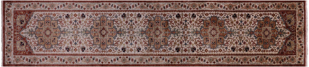 Ivory Runner Persian Heriz Serapi Hand Knotted Wool Rug - Manhattan Rugs