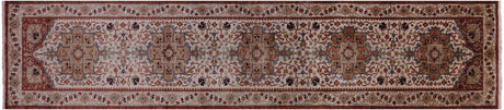 Ivory Runner Persian Heriz Serapi Hand Knotted Wool Rug - Manhattan Rugs