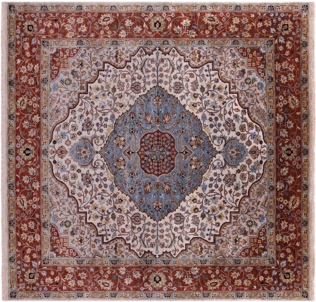 Ivory Square Handmade Persian Heriz Serapi Wool Rug - Manhattan Rugs