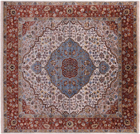 Ivory Square Handmade Persian Heriz Serapi Wool Rug - Manhattan Rugs