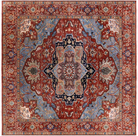 Square Persian Heriz Serapi Hand-Knotted Wool Rug - Manhattan Rugs