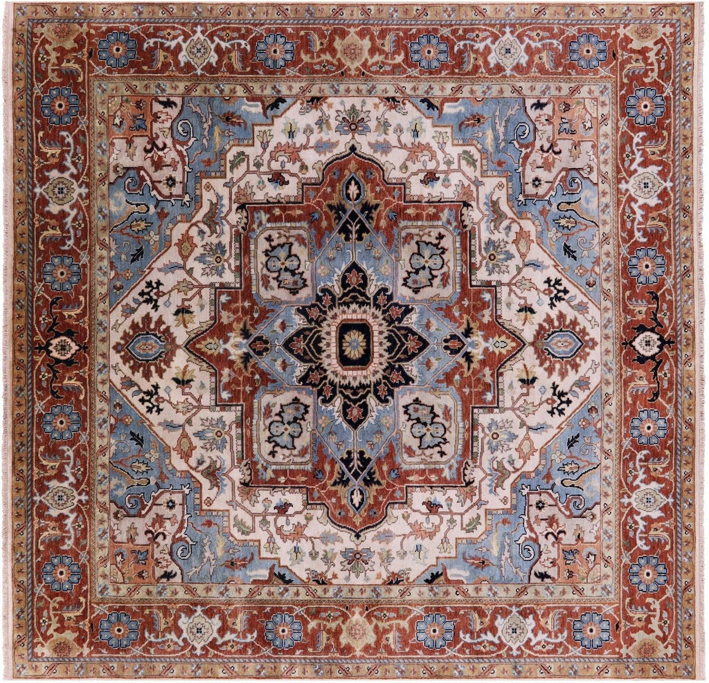 Ivory Square Persian Heriz Serapi Handmade Wool Rug - Manhattan Rugs