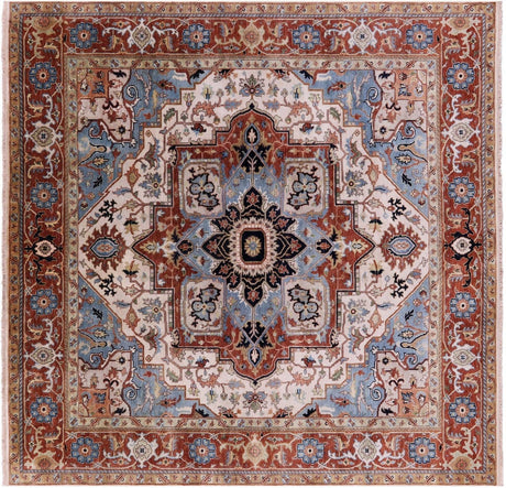 Ivory Square Persian Heriz Serapi Handmade Wool Rug - Manhattan Rugs