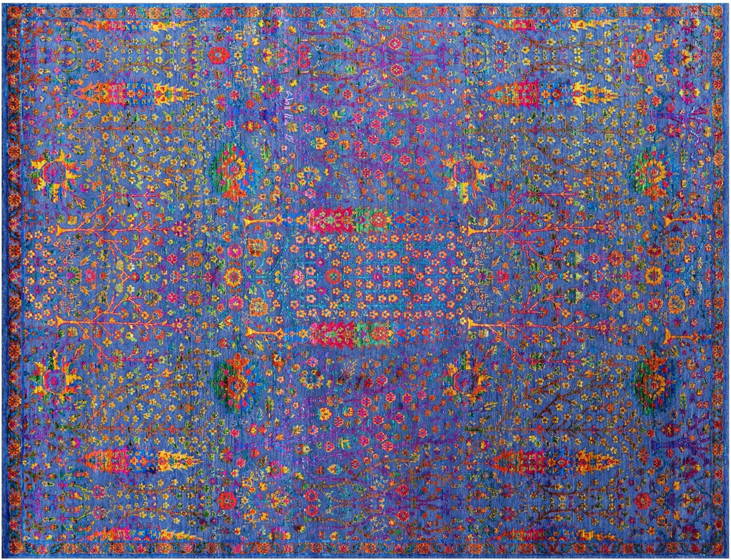 Blue Wool & Silk Persian Ziegler Handmade Rug - Manhattan Rugs