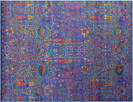 Blue Wool & Silk Persian Ziegler Handmade Rug - Manhattan Rugs