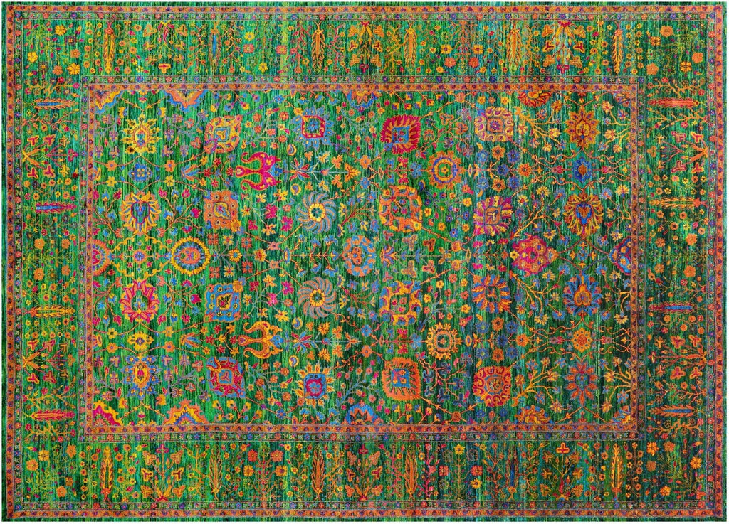 Green Persian Tabriz Hand-Knotted 100% Silk Rug - Manhattan Rugs