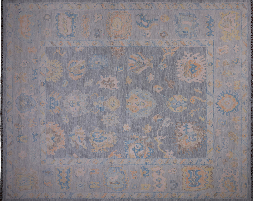 SUPER SALE Silver 12' 2" X 15' 1" Turkish Angora Oushak Handmade Wool Rug - Q22229