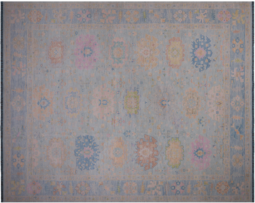 SUPER SALE Blue Turkish Angora Oushak Handmade Wool Rug 12' 0" X 14' 9" - Q22231
