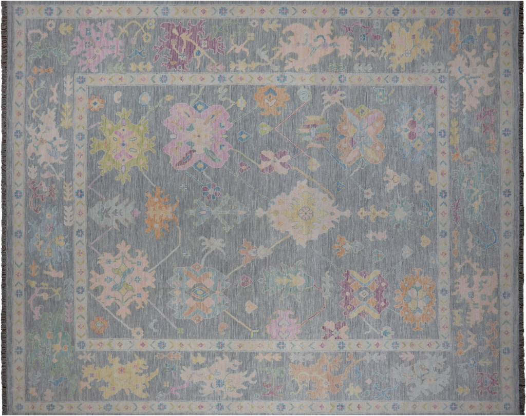 SUPER SALE Silver 12' 1" X 15' 1" Turkish Angora Oushak Handmade Wool Rug - Q22234