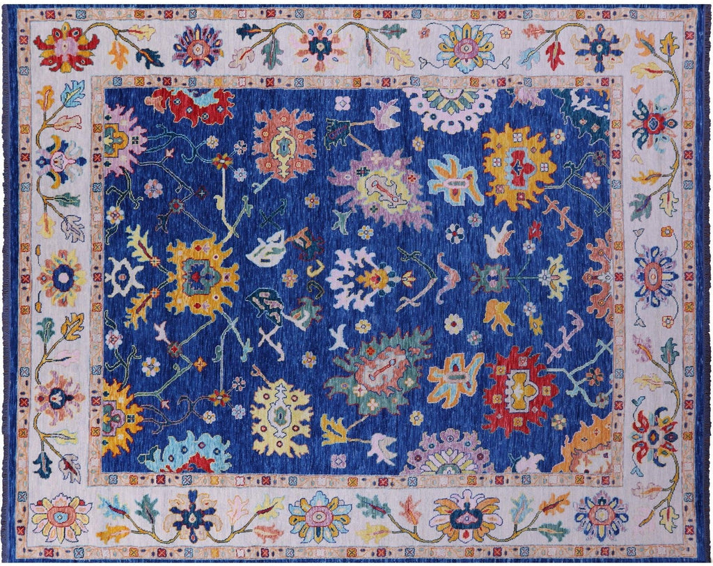 Blue Turkish Angora Oushak Hand Knotted Wool Rug - Manhattan Rugs