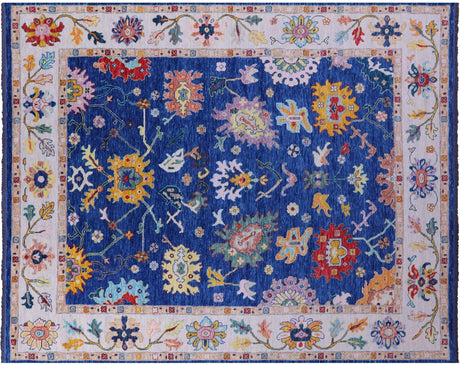 Blue Turkish Angora Oushak Hand Knotted Wool Rug - Manhattan Rugs