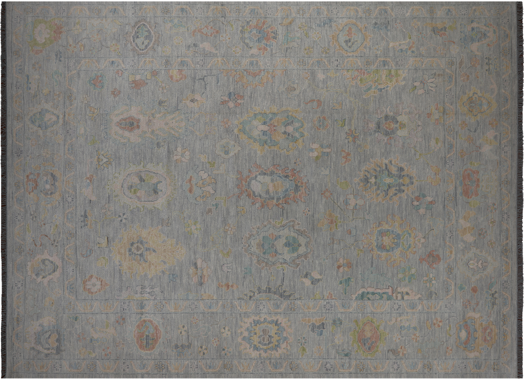 SUPER SALE Silver Turkish Oushak Hand Knotted Wool Rug 10' 2" X 13' 10" - Q22271