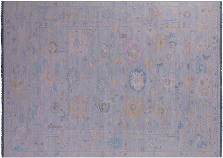 Blue Turkish Angora Oushak Hand Knotted Rug - Manhattan Rugs