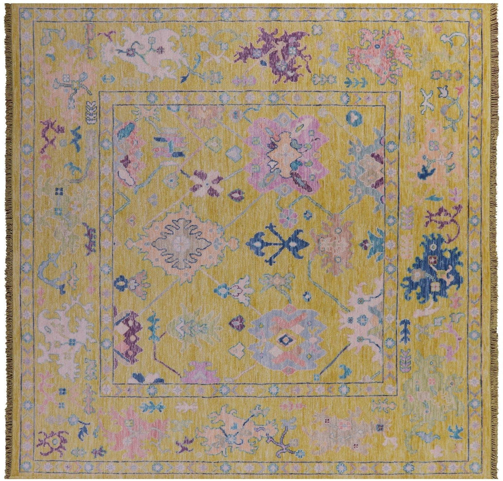 Gold Square Turkish Angora Oushak Hand Knotted Wool Rug - Manhattan Rugs