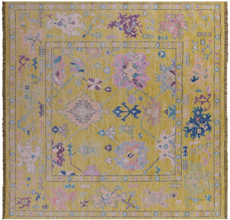 Gold Square Turkish Angora Oushak Hand Knotted Wool Rug - Manhattan Rugs