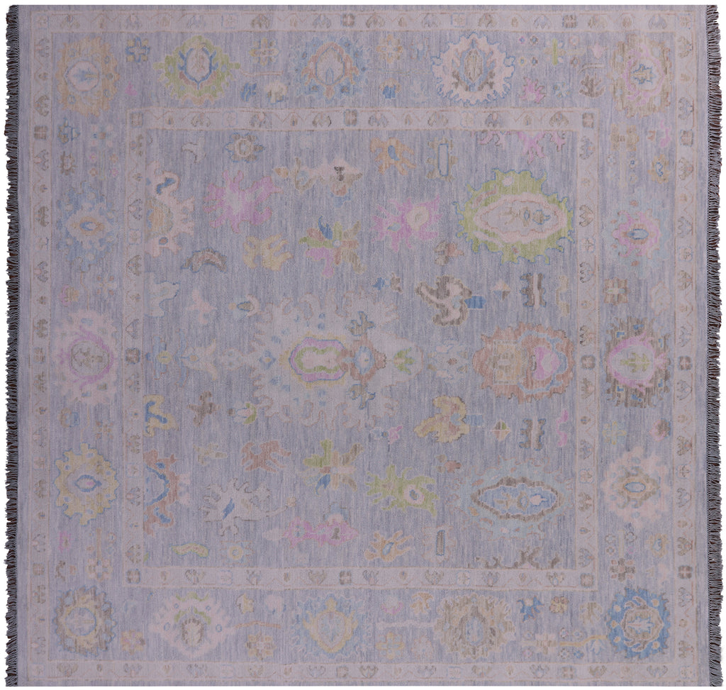 Silver 10' Square Turkish Angora Oushak Handmade Wool Rug - Q22308