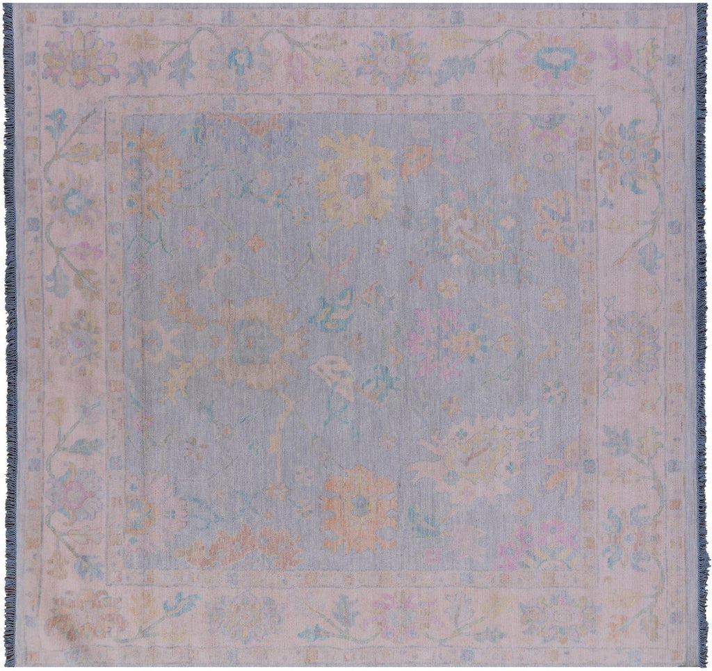 Blue Square Turkish Angora Oushak Hand Knotted Rug - Manhattan Rugs