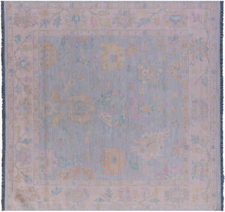 Blue Square Turkish Angora Oushak Hand Knotted Rug - Manhattan Rugs