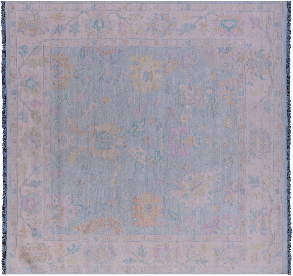 Blue 10' Square Turkish Angora Oushak Hand Knotted Rug - Q22310