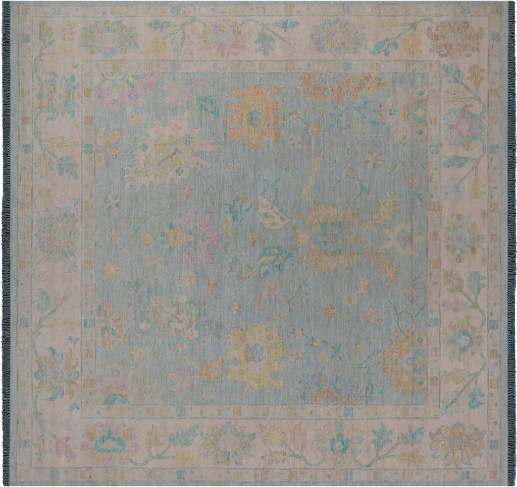 SUPER SALE Blue 10' Square Turkish Angora Oushak Hand Knotted Rug - Q22310