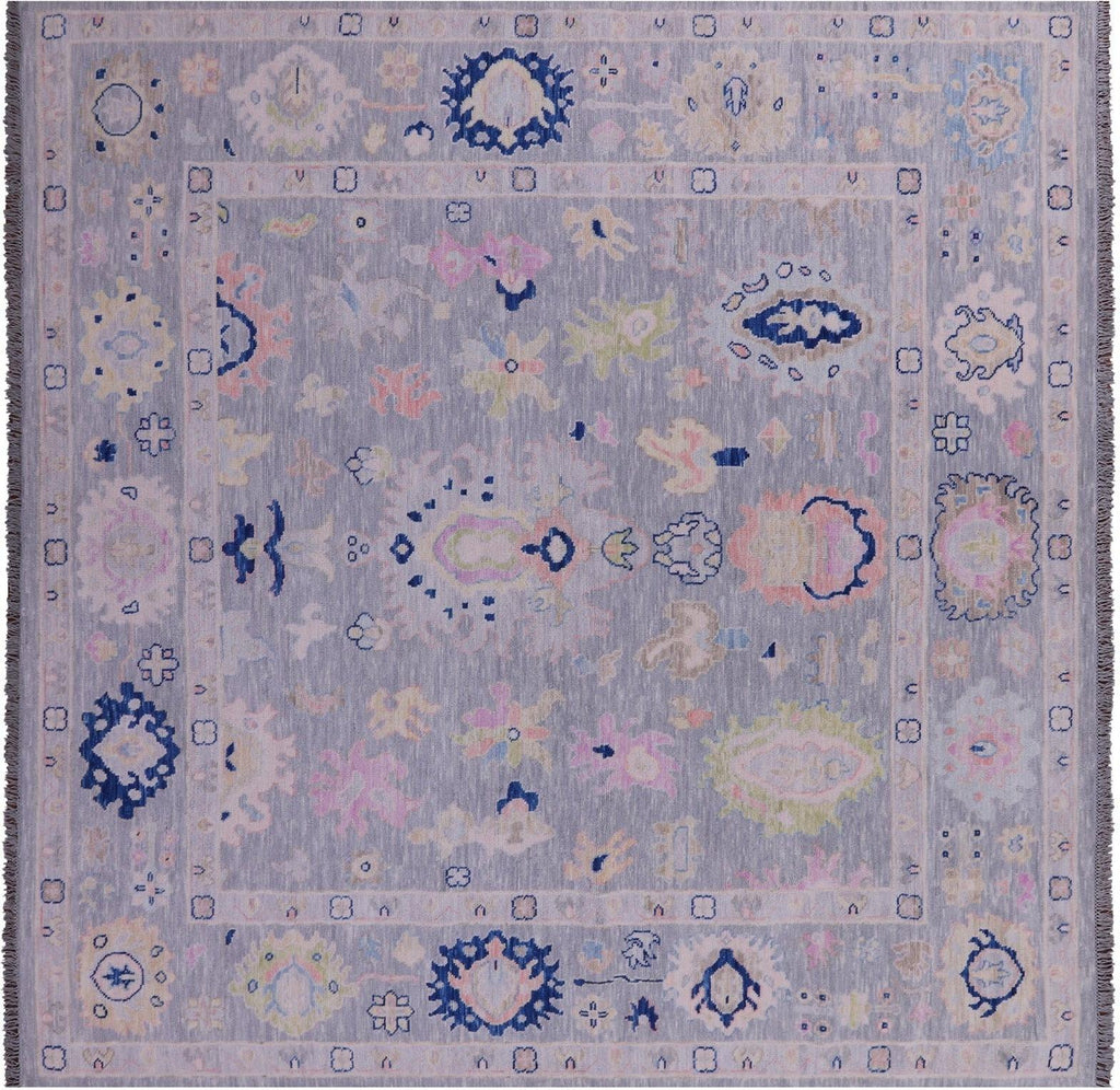 Grey Square Hand-Knotted Turkish Angora Oushak Wool Rug - Manhattan Rugs