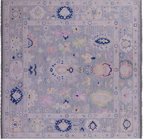 Grey Square Hand-Knotted Turkish Angora Oushak Wool Rug - Manhattan Rugs