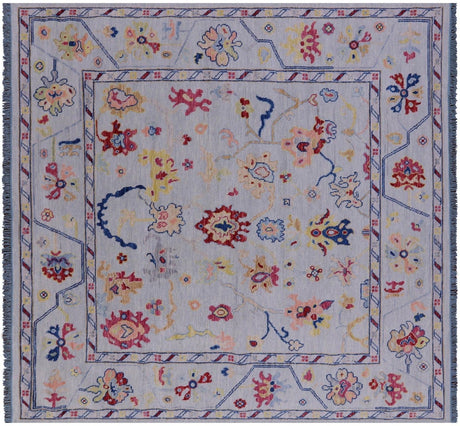 Blue Square Turkish Angora Oushak Handmade Rug - Manhattan Rugs