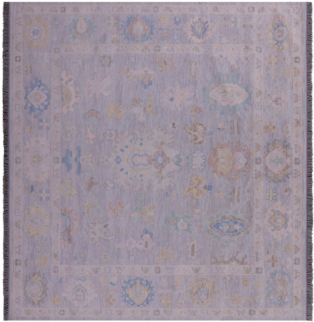 Grey Hand-Knotted Square Turkish Angora Oushak Wool Rug - Manhattan Rugs