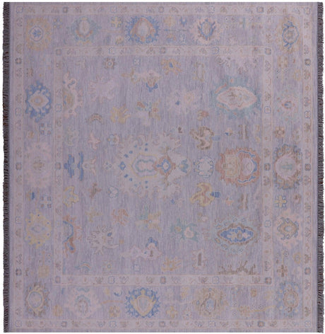 Grey Hand-Knotted Square Turkish Angora Oushak Wool Rug - Manhattan Rugs