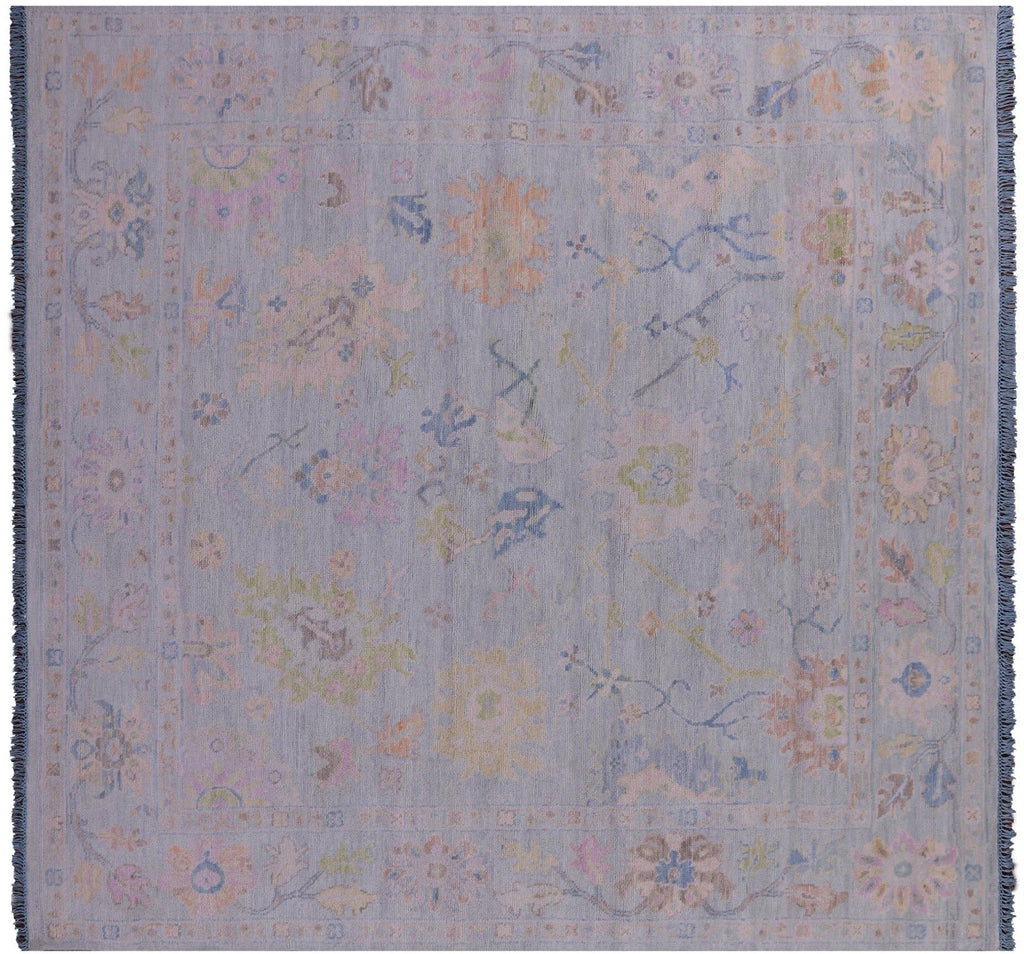 Blue Square Turkish Angora Oushak Handmade Wool Rug - Manhattan Rugs