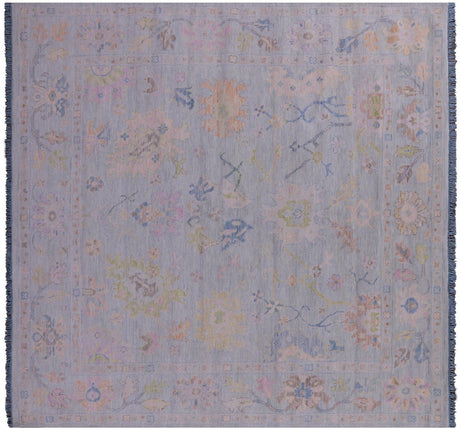 Blue Square Turkish Angora Oushak Handmade Wool Rug - Manhattan Rugs