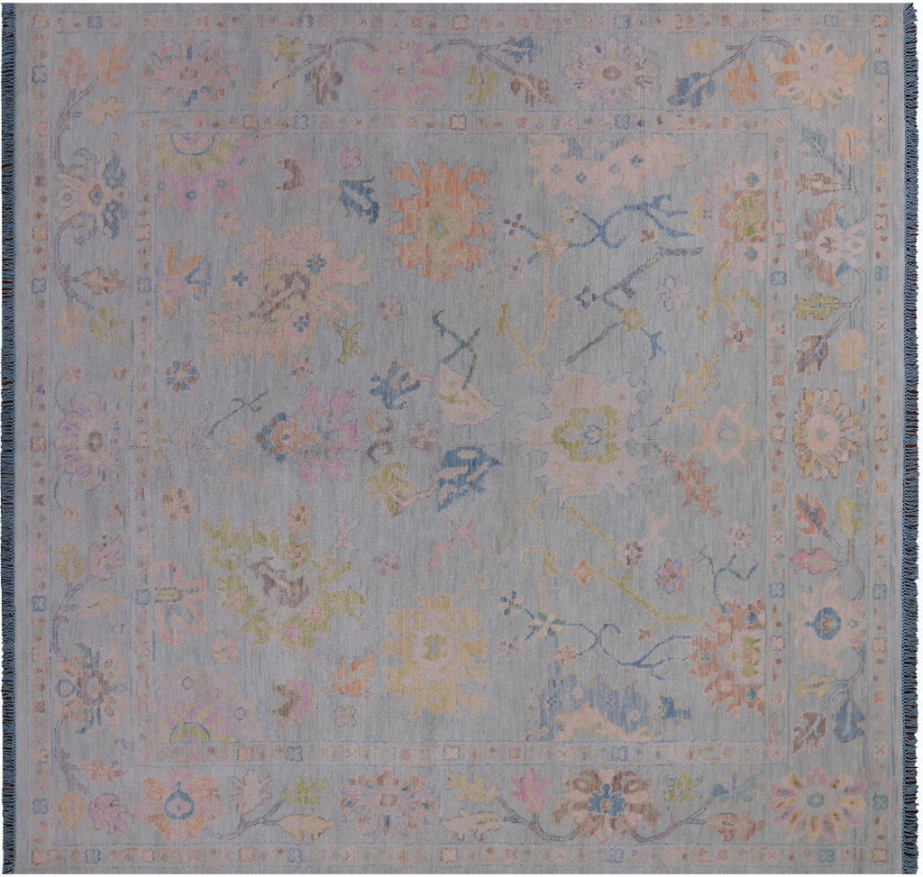 SUPER SALE Blue 9' Square Turkish Angora Oushak Handmade Wool Rug - Q22325