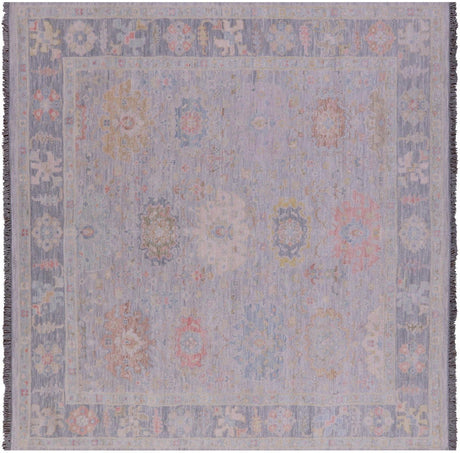 Grey Square Turkish Angora Oushak Handmade Wool Rug - Manhattan Rugs