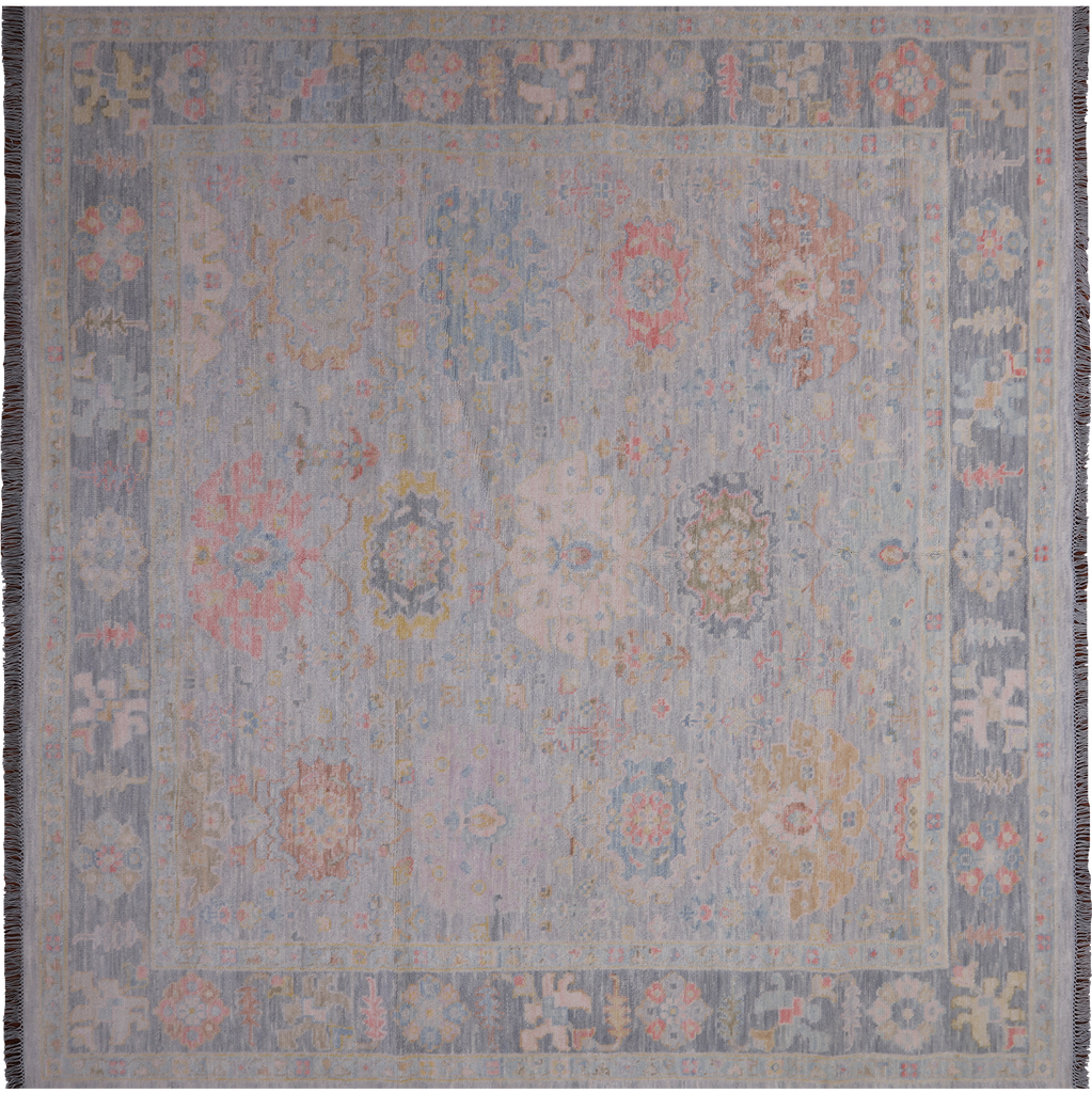 SUPER SALE Silver 9' Square Turkish Angora Oushak Handmade Wool Rug - Q22327